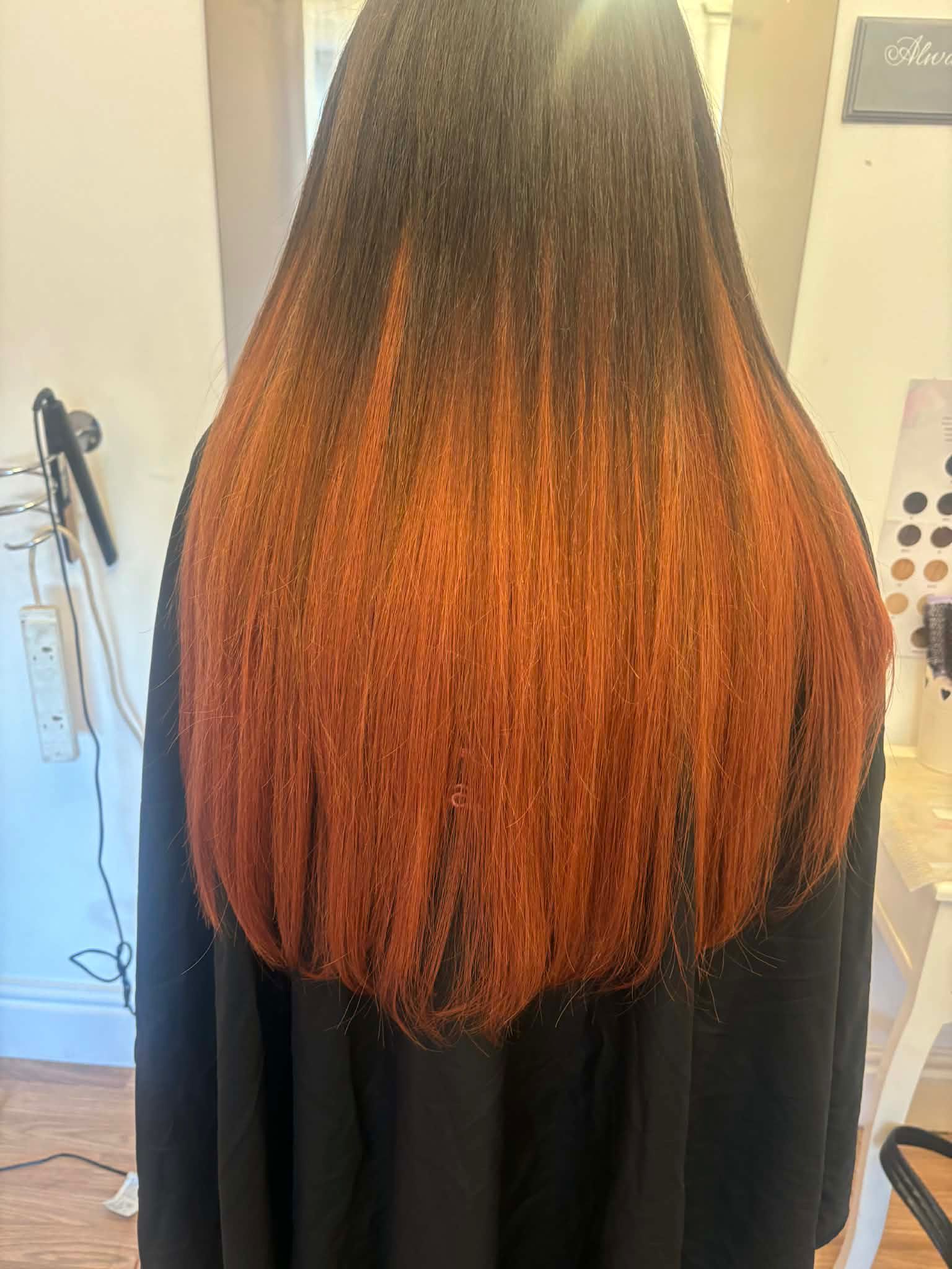 Long copper blend hair extension finish